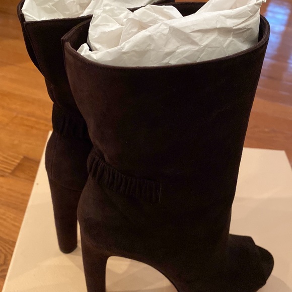 Prada Calzature Donna Camoscio brown suede peep toe boots size 38/8 - Picture 7 of 10